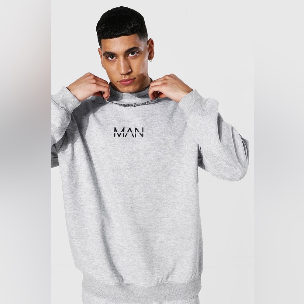 Boohoo Oversized Original MAN Print Hoodie Grey Size XXS
